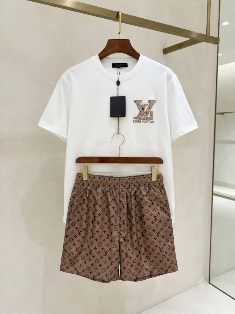 Brand New 2 piece  set Brown Monogram Elastic-Waist Bermudas Shorts